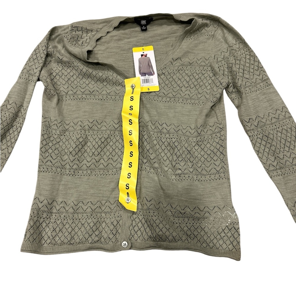 Frye Womens Seagrass Green Pointelle Knit V-Neck Cardigan Sweater 1849268 NEW